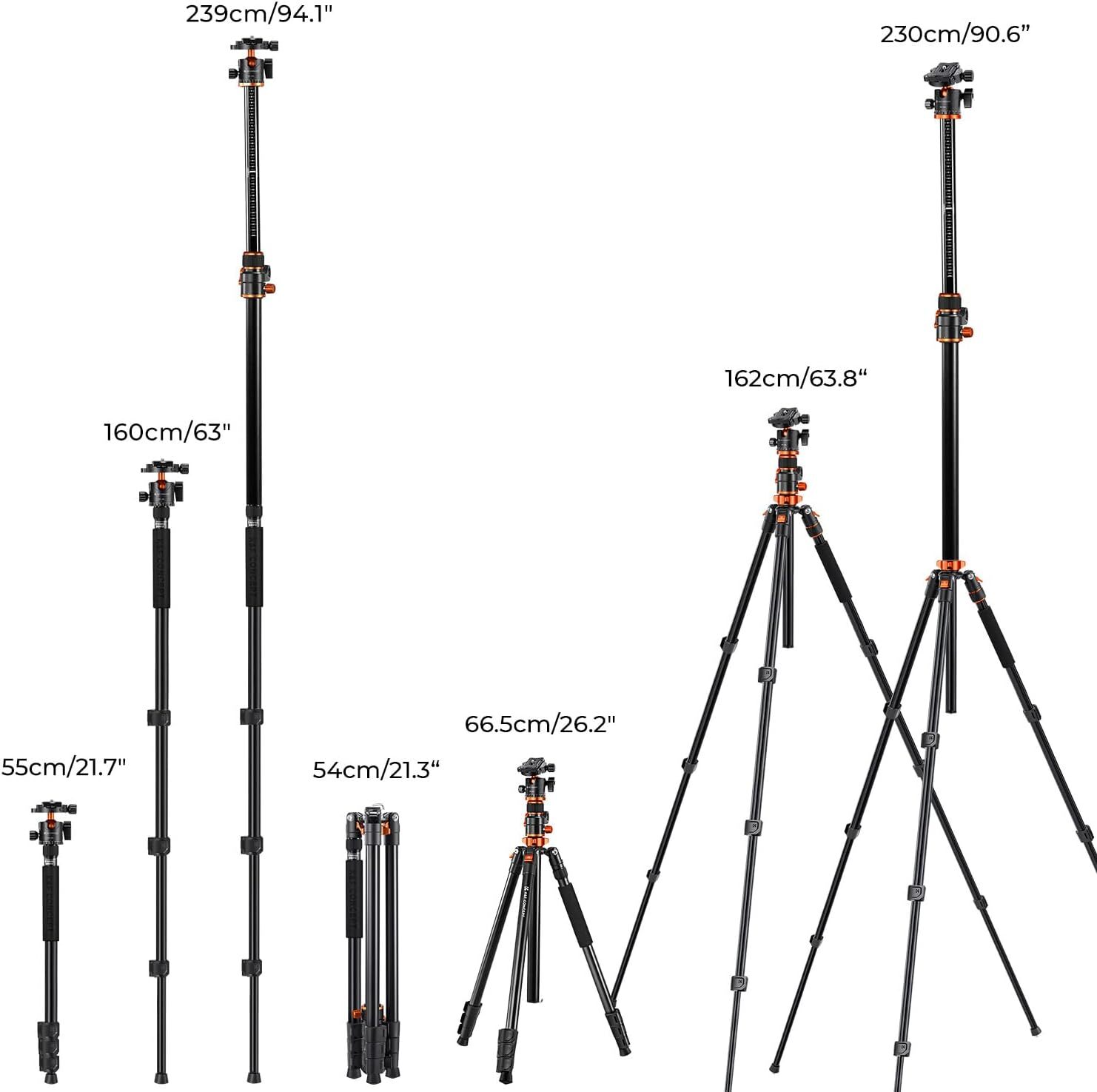 K&F Concept 90inch Camera Tripod Ultra High Horizontal Overhead Shooting Tripods