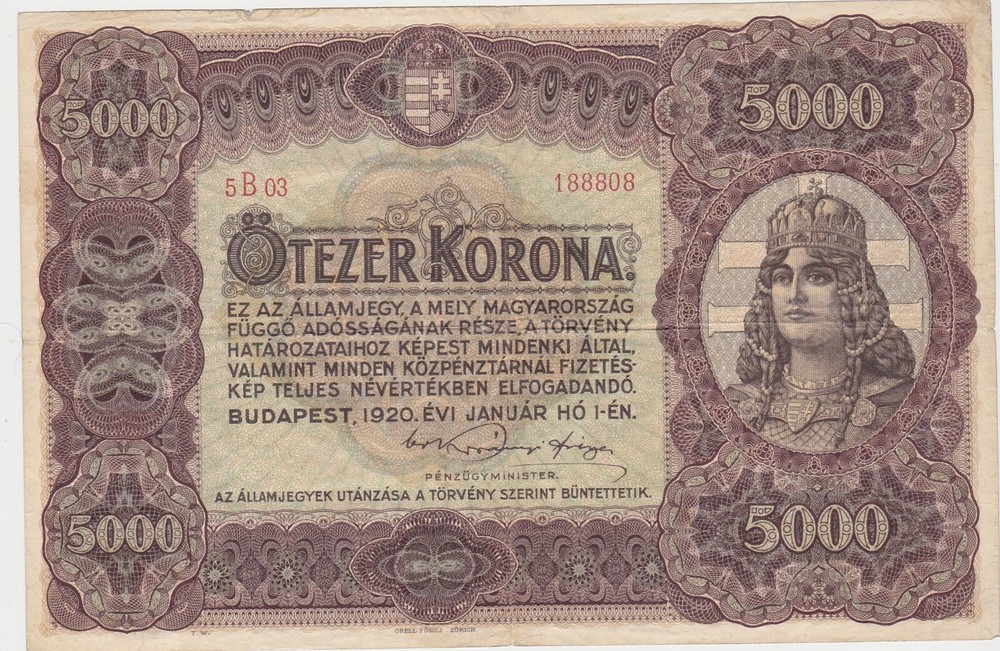 HUNGARY 5000 korona 1920 VF