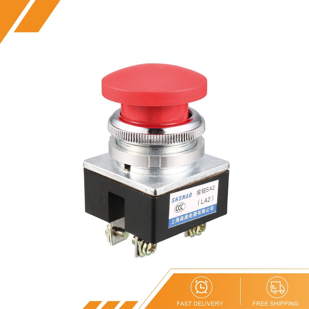 Push Bottom Switch Red Momentary AC 380V 5A Mushroom Head Pushbutton Switch 30mm