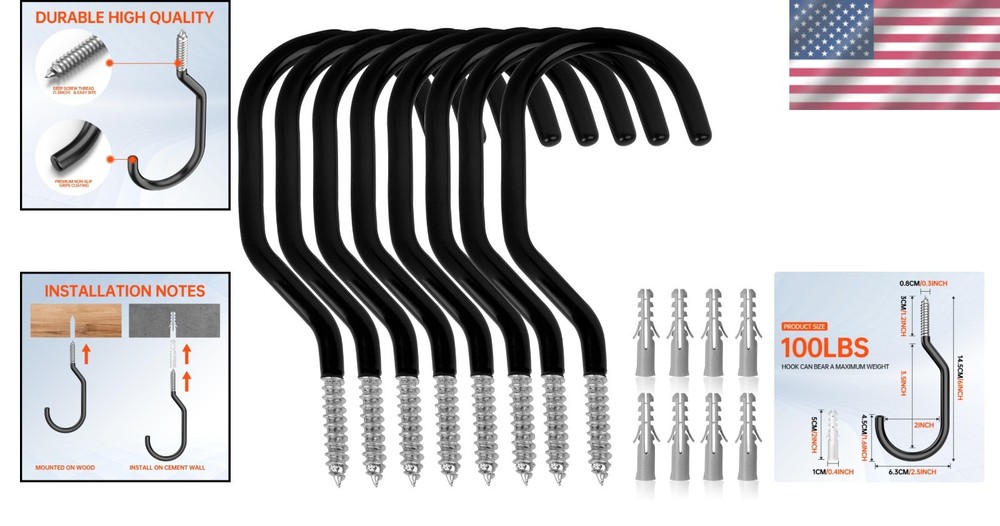 Versatile 8-Pack Bike Storage Hooks - Maximum 100 LBS Load & Scratch-Free Design