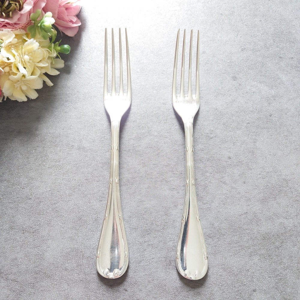 Christofle Rubans 2pcs Silverplate Flatware Dessert Fork Excellent