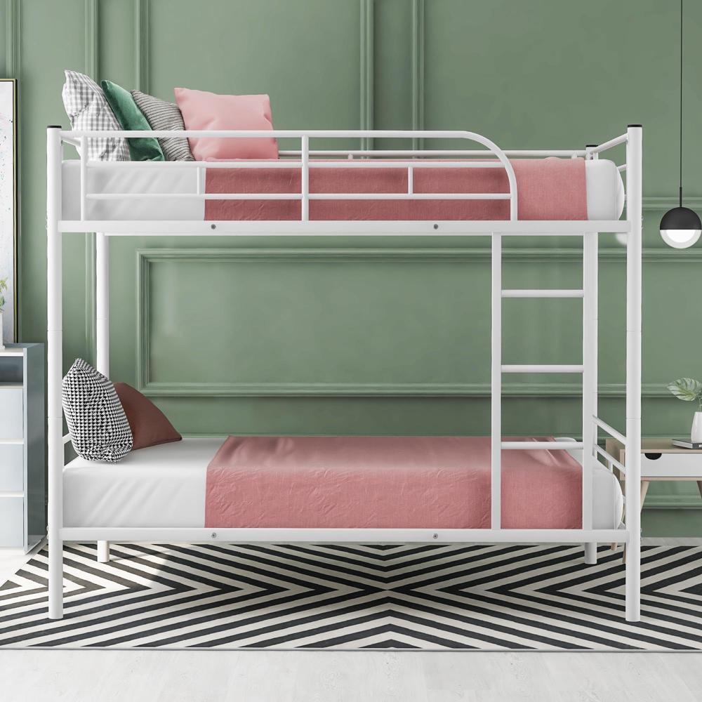 Modern Manhattan Twin-over-Twin Bunk Bed With Solid Stability Metal Frame White