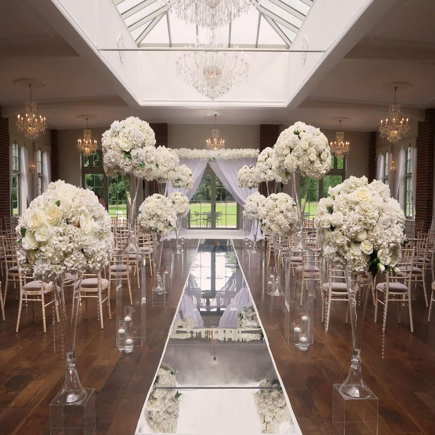 Silver Metallic Mirror Aisle Runner Dance Floor Carpet for Wedding 4×33 Ft, M...