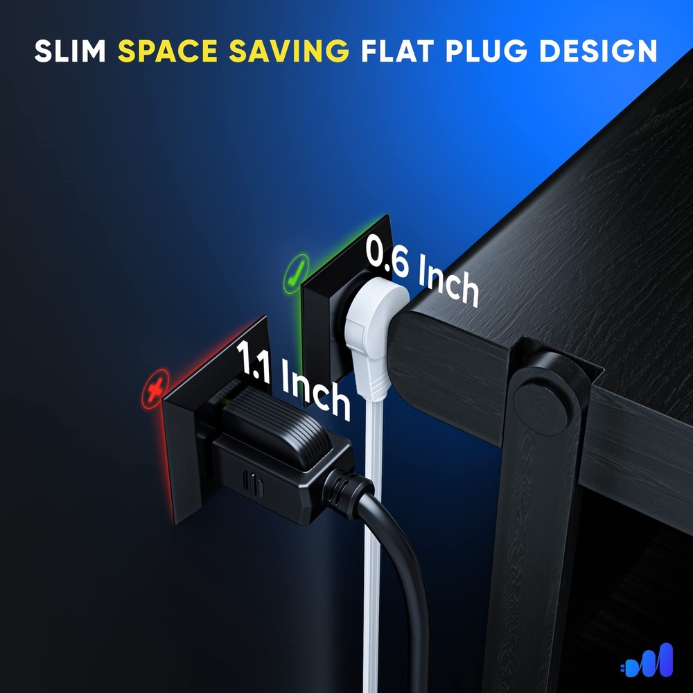 360 Rotating Slim Flat Plug Extension Cord - 25ft, Low Profile Under Carpet (...