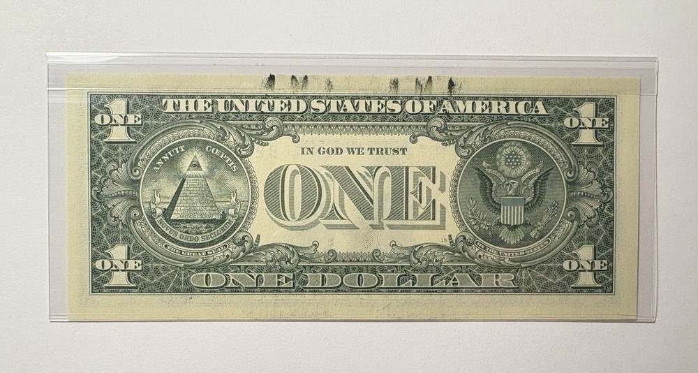 Series 2017 $1 One Dollar Note/ Bill Reverse Ink Smear - B28741673A - UNC Error