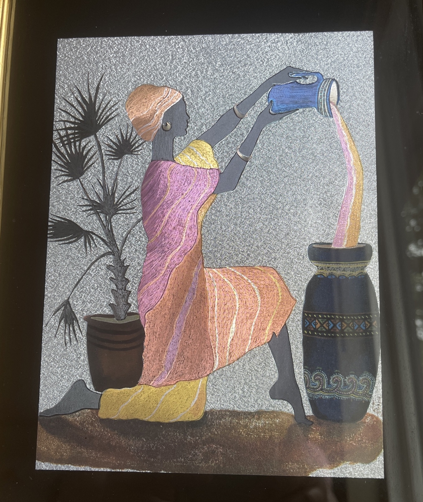 Vintage African American Foil Artwork w/ Wood Frame - Wall Decor Collectable