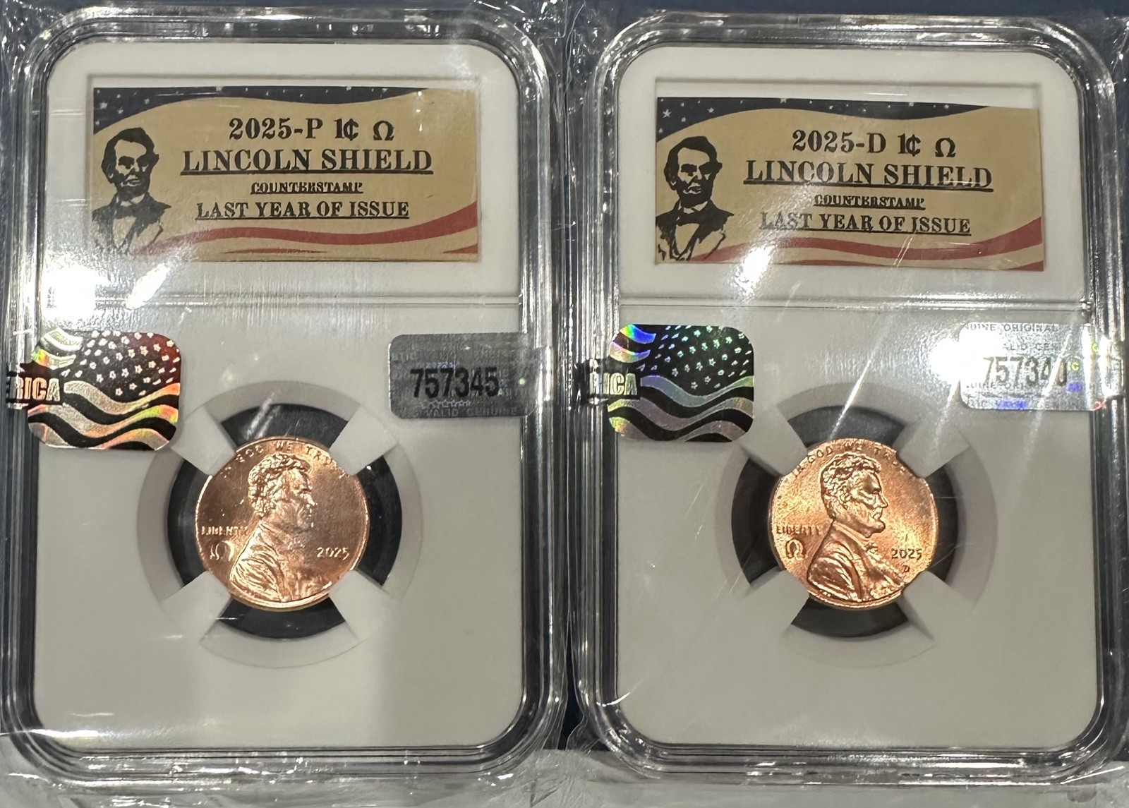 2025 P & D Lincoln Penny Cent OMEGA Ω Counter-Stamp, In Stock Ready To Ship