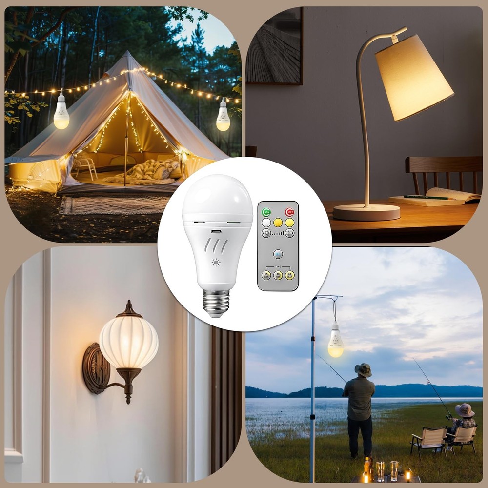 A19 Rechargeable Light Bulbs with Remote,USB & E26 Socket Dual Charging,3 Col...