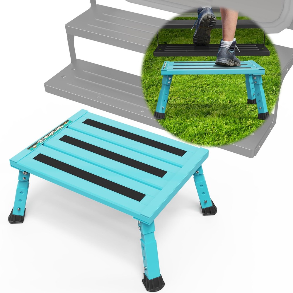 Marudina Large Platform RV Steps, 3-Level Adjustable Height Aluminum Folding Ste