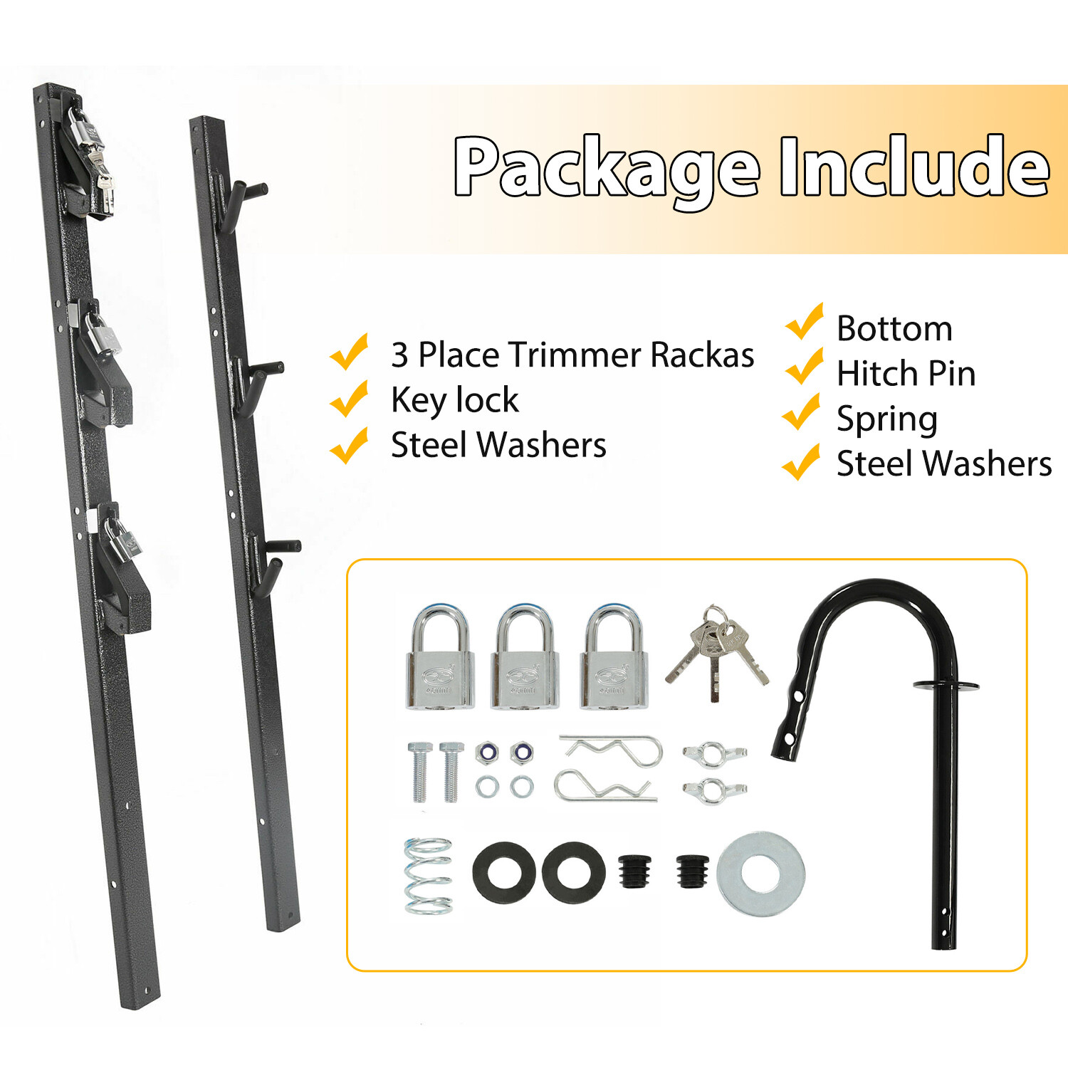 3-Place Weeder Edge Trimmer Rack Holder for open Landscape Trailer Lockable