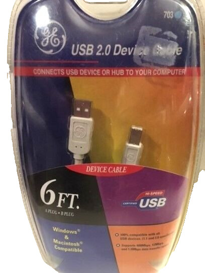 GE USB 2.0 Device Cable 6FT. A Plug - B Plug new