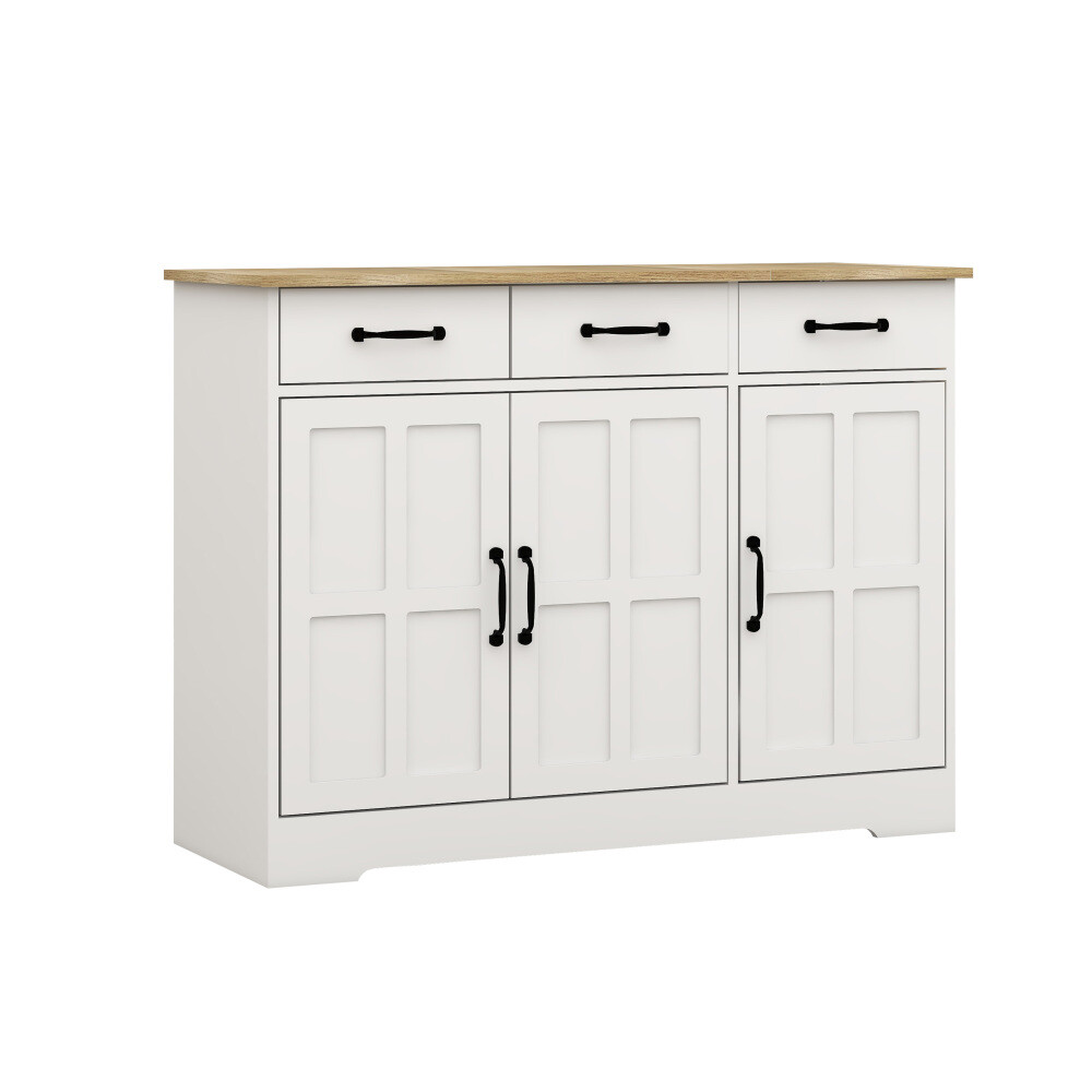 Simple Design Buffet Cabinet Storage Sideboard with 3 Drawers&3 Doors White