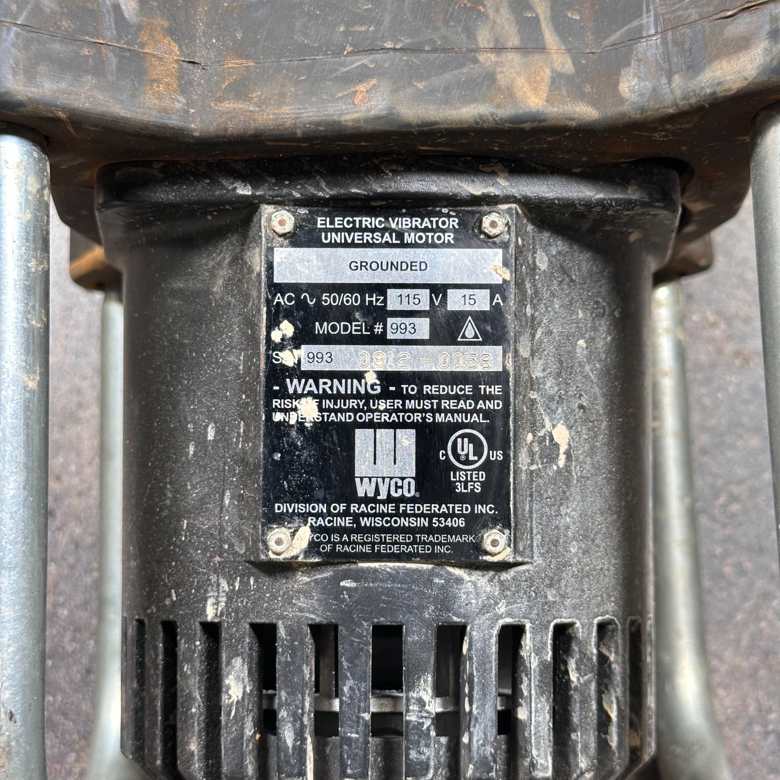 Wyco 993 115V / 15A Electric Concrete Vibrator Universal Motor w/ Flex Shaft