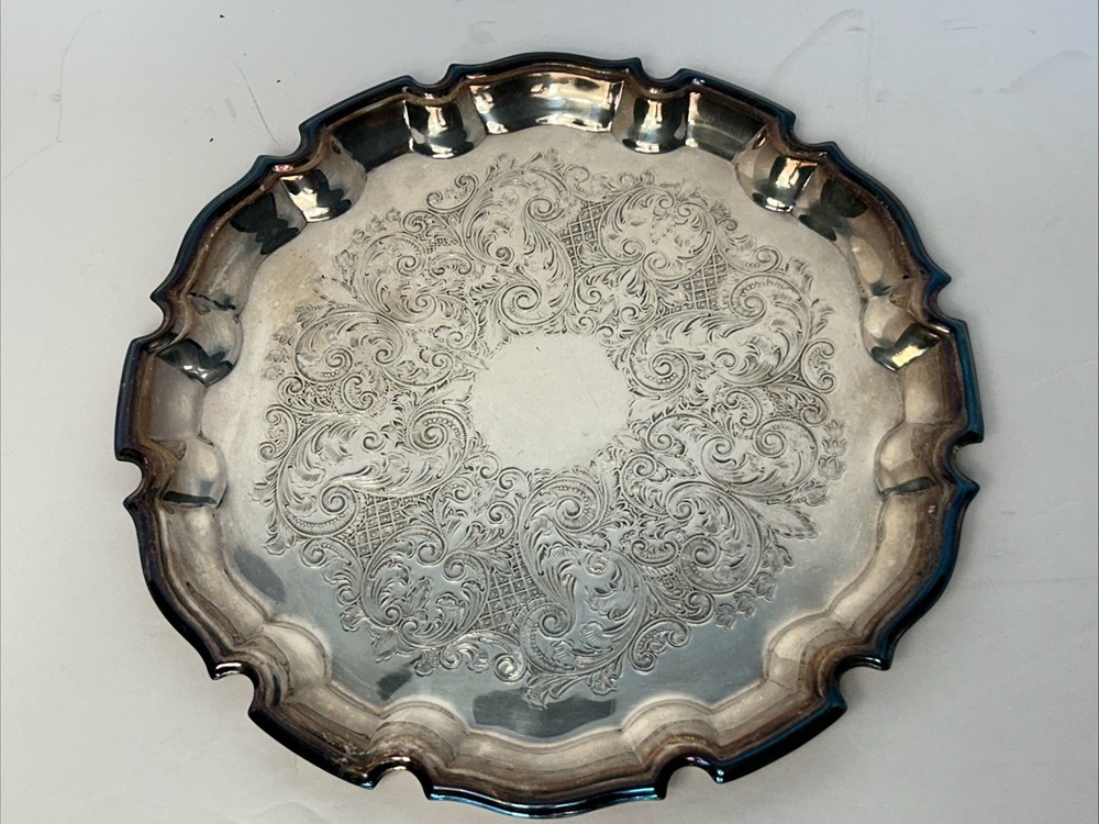 Towle E. P. Serving Platter Silver Plate Ornate Design 10.5” Round Tray #4035