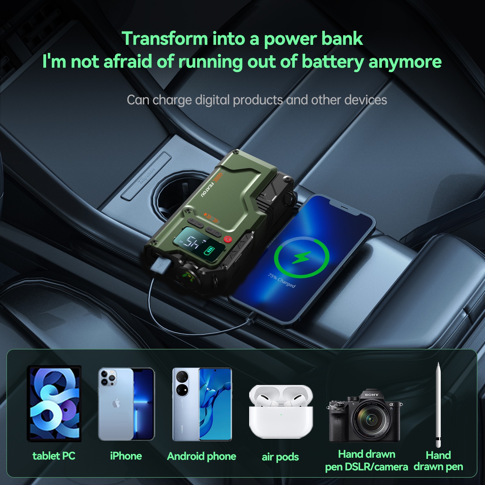 9000A Car Jump Starter with Air compresso Power Bank Battery Charger Portable US