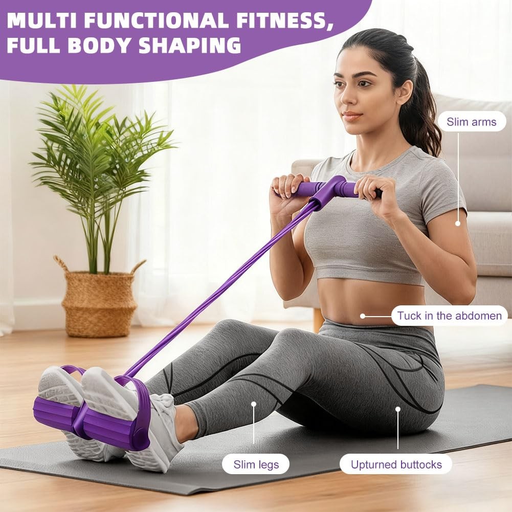 Fitness Resistance Bands- 6 Tube Pedal Ankle Puller with Handle & Tensile Rop...
