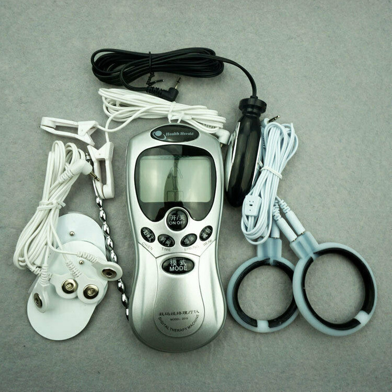 Electr Shock Kit Adjustable E-Stim 2 Rings Plugs MALE Prostate Exerciser Device