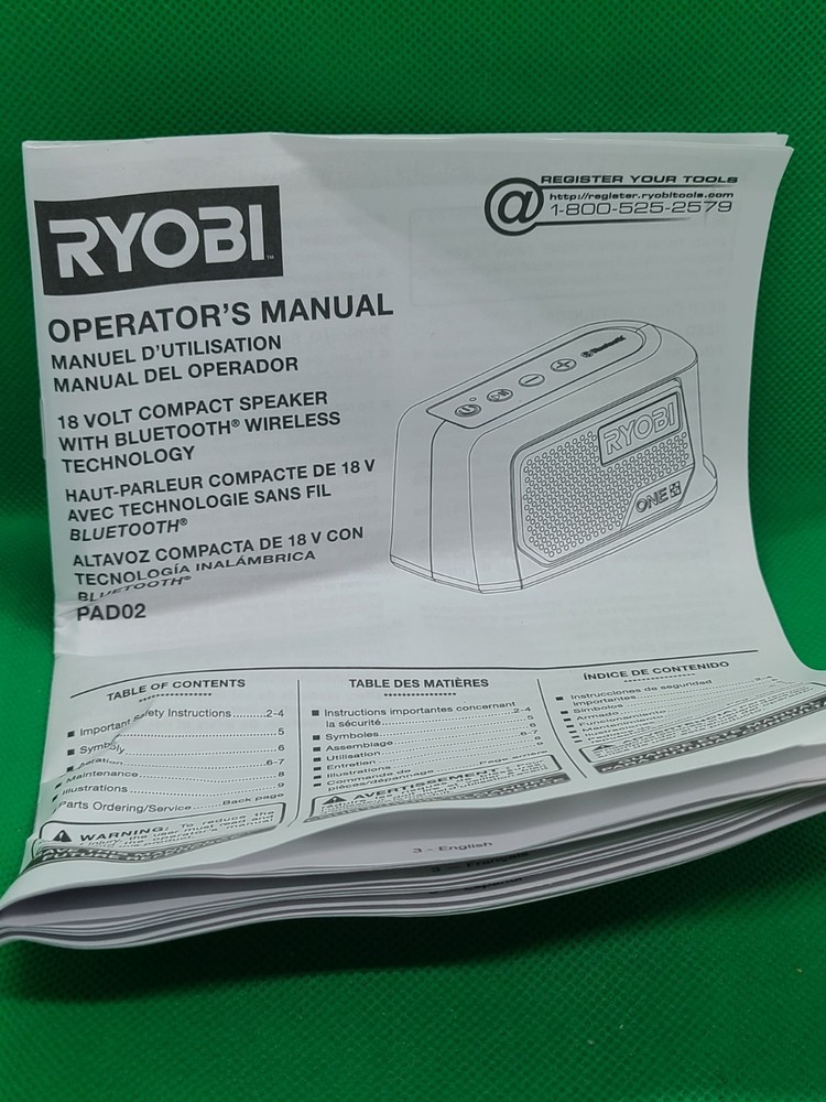 Ryobi ONE+ Portable Compact Smart Bluetooth Speaker PAD02 Tool Only