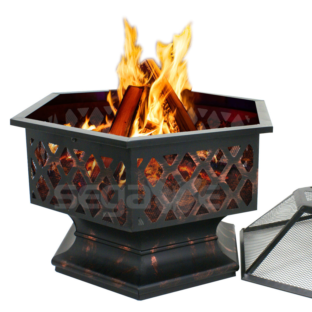 Hex Shaped Fire Pit Fireplace Firepit Bronze Finish Outdoor Home Garden Backyard