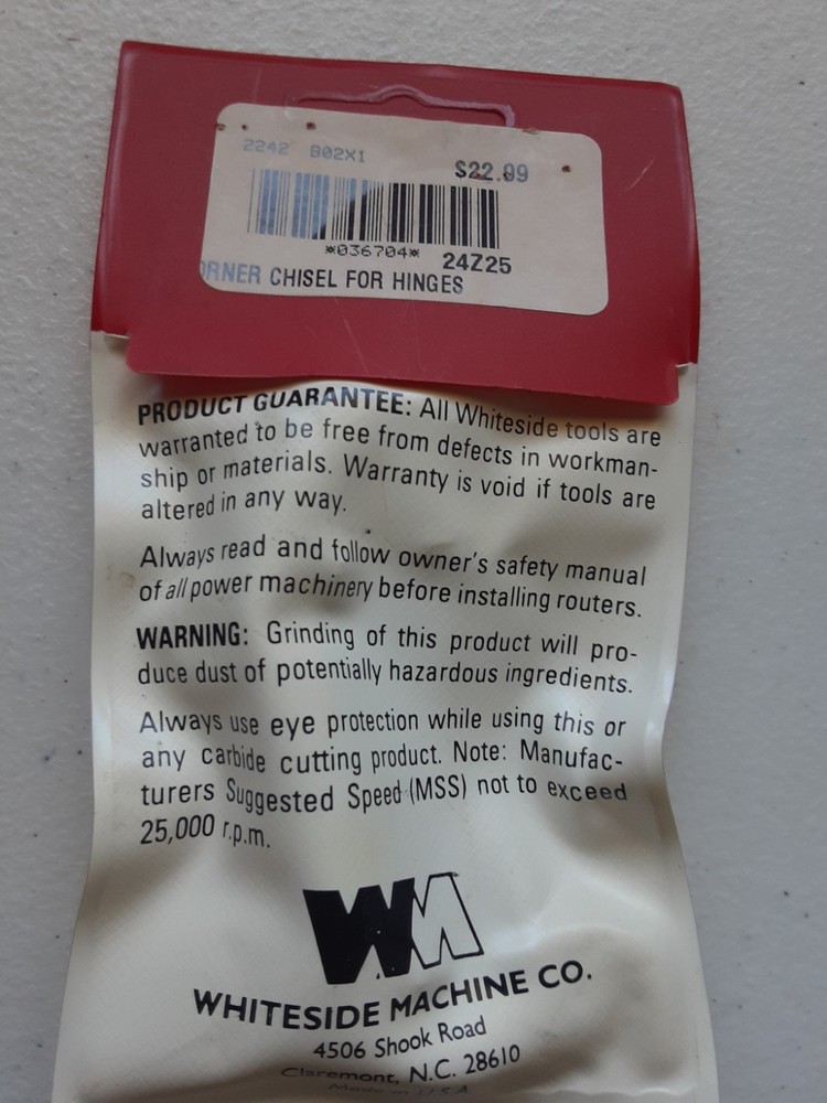 WHITESIDE CORNER CHISEL # 9600 MADE IN USA