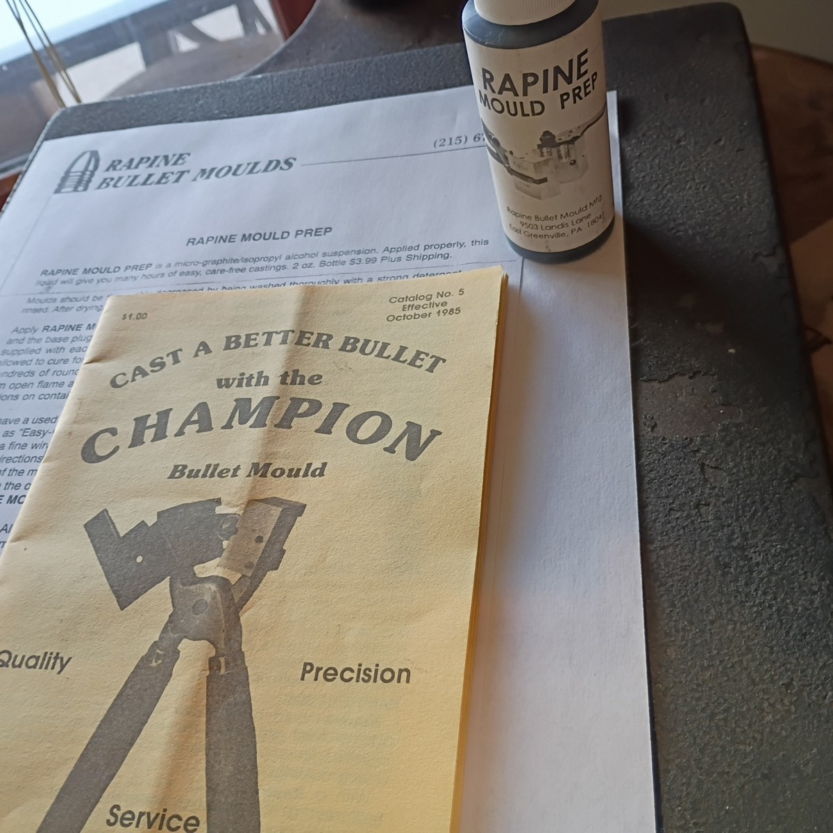 Vintage Bullet Mold Liquid Prep W/ Instruction & Rapine Mould Co. Booklet USA