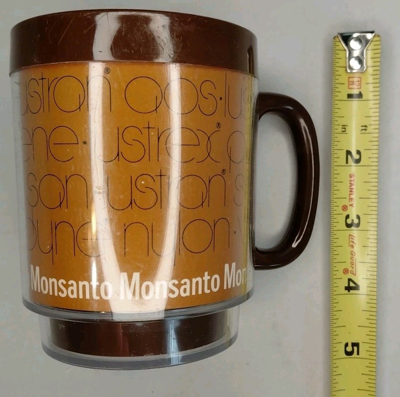 Vintage MONSANTO Thermo Serv Coffee Cups Mugs Conspiracy Fun RARE Tinfoil Hat