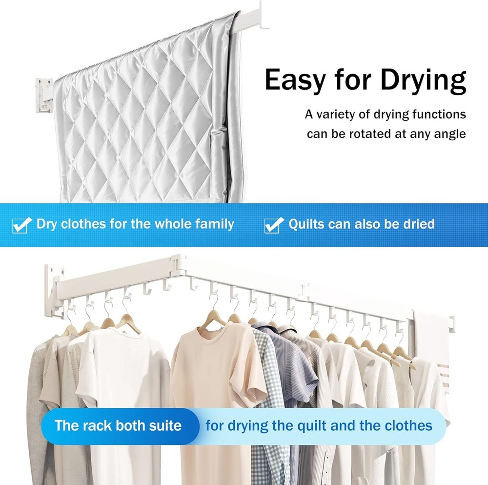 Wall Mounted Drying Rack, Foldable Drying Rack, Retractable, Foldable, White