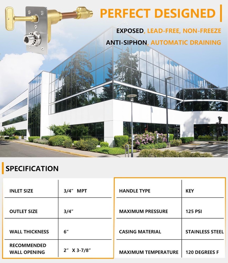 Replace for Z1321-CXL-6 Exposed Non-Freeze Automatic Draining Wall Hydrant