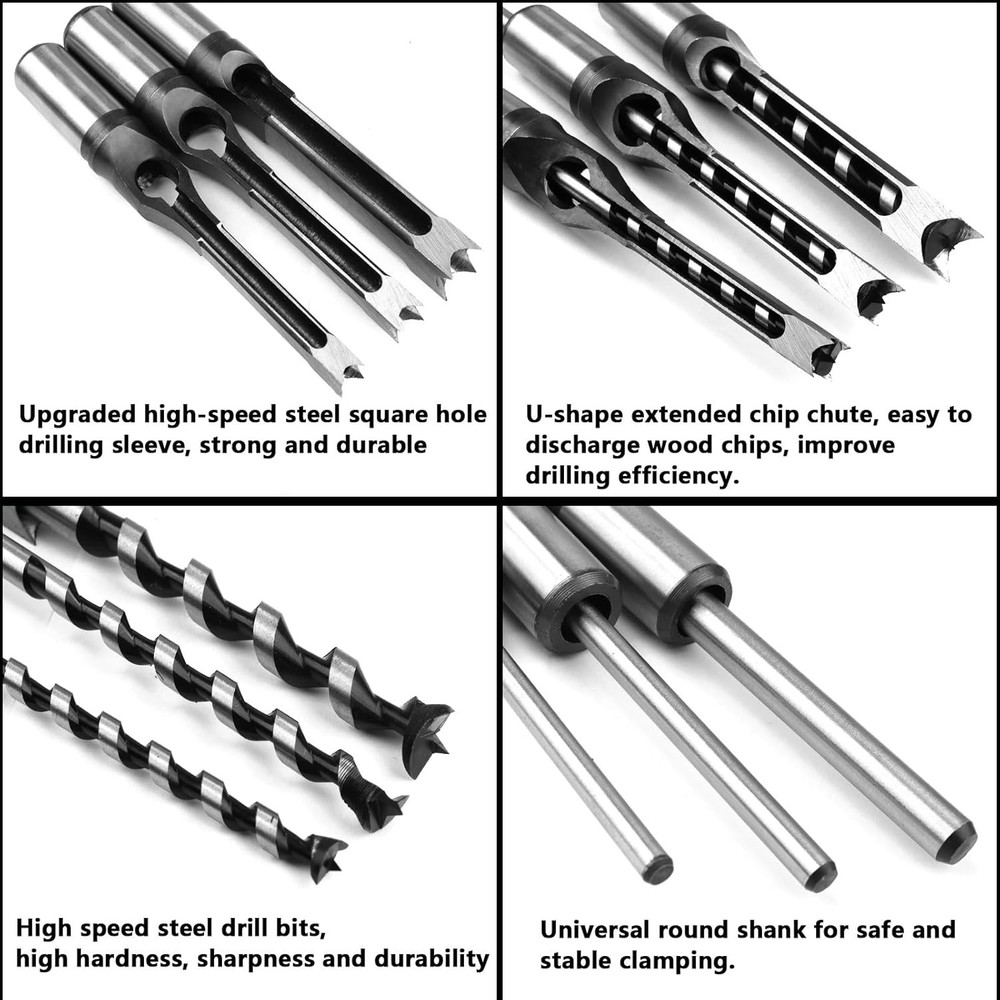Square Hole Mortise Chisel Drill Bit Set 6PCS for Woodworking Mortising Machine