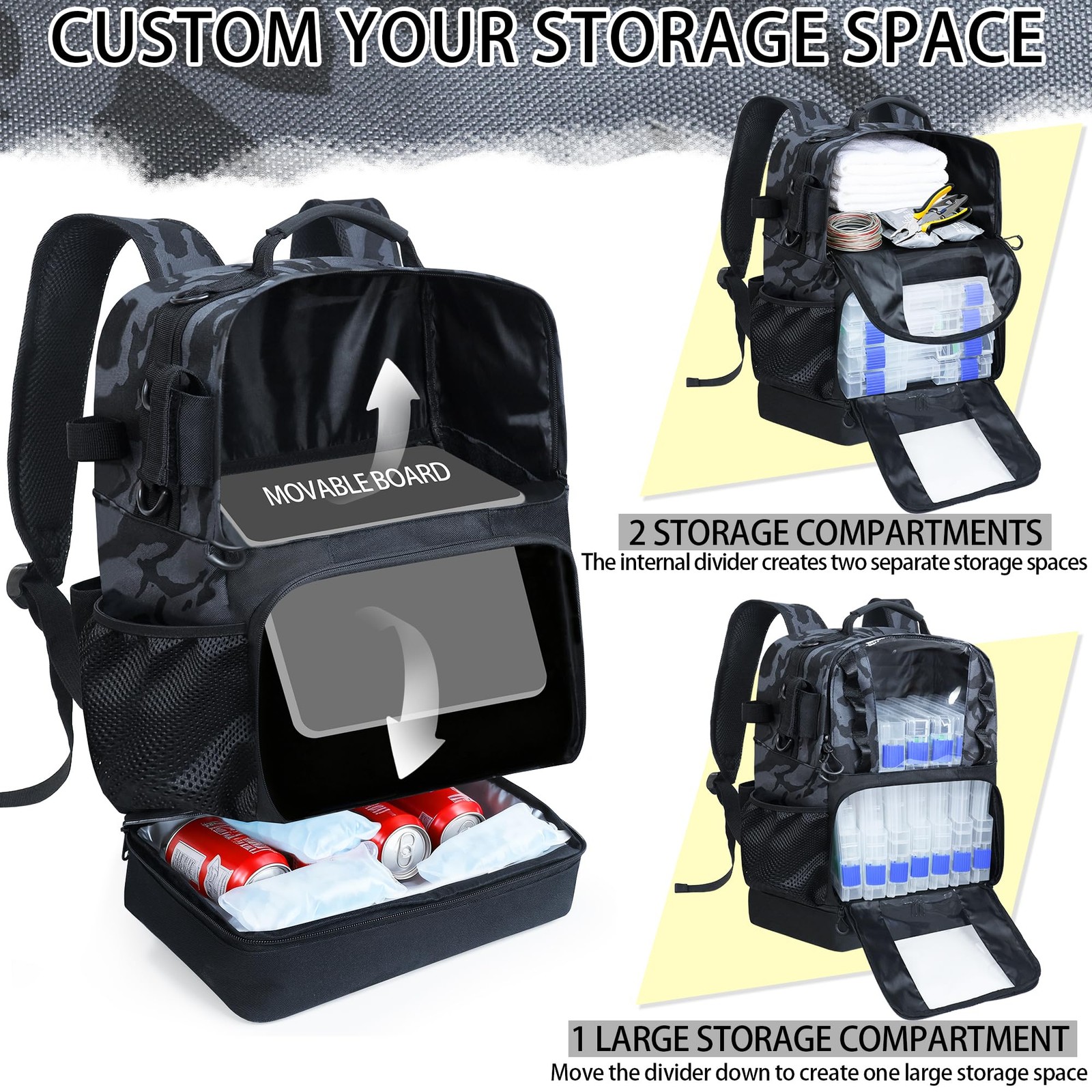 Fishing Tackle Backpack with Cooler,45L Large Tackle Bag with 2 Rod Holders &...