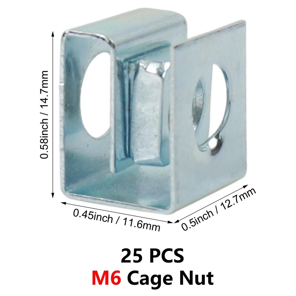 25 PCS Slide-on Cage Nuts U Type Cage Nut M6