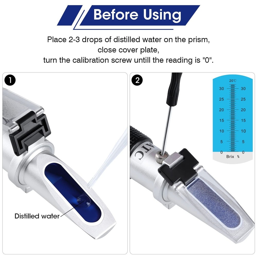 Brix Refractometer with ATC, Handheld Brix Meter Hydrometer 0-32% Portable Su...