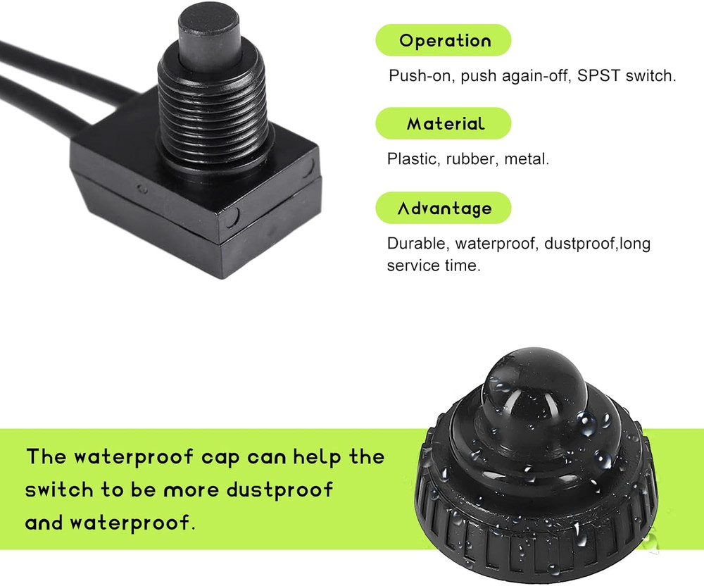 2 PCS Waterproof Push Button Switch, KP-107 12V On/Off SPST Switch with 4.5