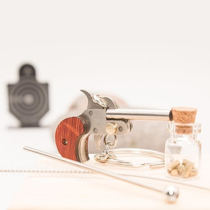 Miniature 2mm Pinfire Gun Key chain Model with Bullet Shells berloque PISTOL
