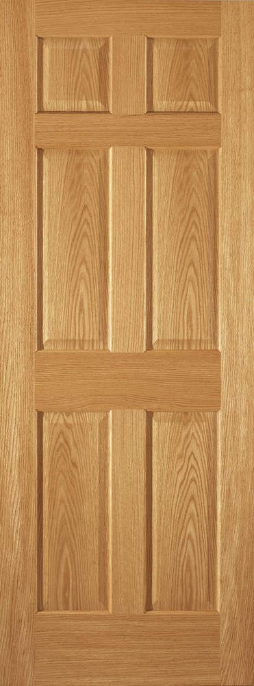 6 Panel Raised Red Oak Traditional Stain Grade Solid Core Interior Doors - Slabs