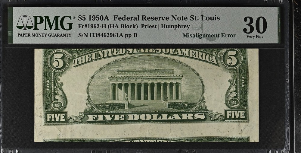PMG30 1950A 5$ MISALIGNMENT ERROR ON BACK 2961A