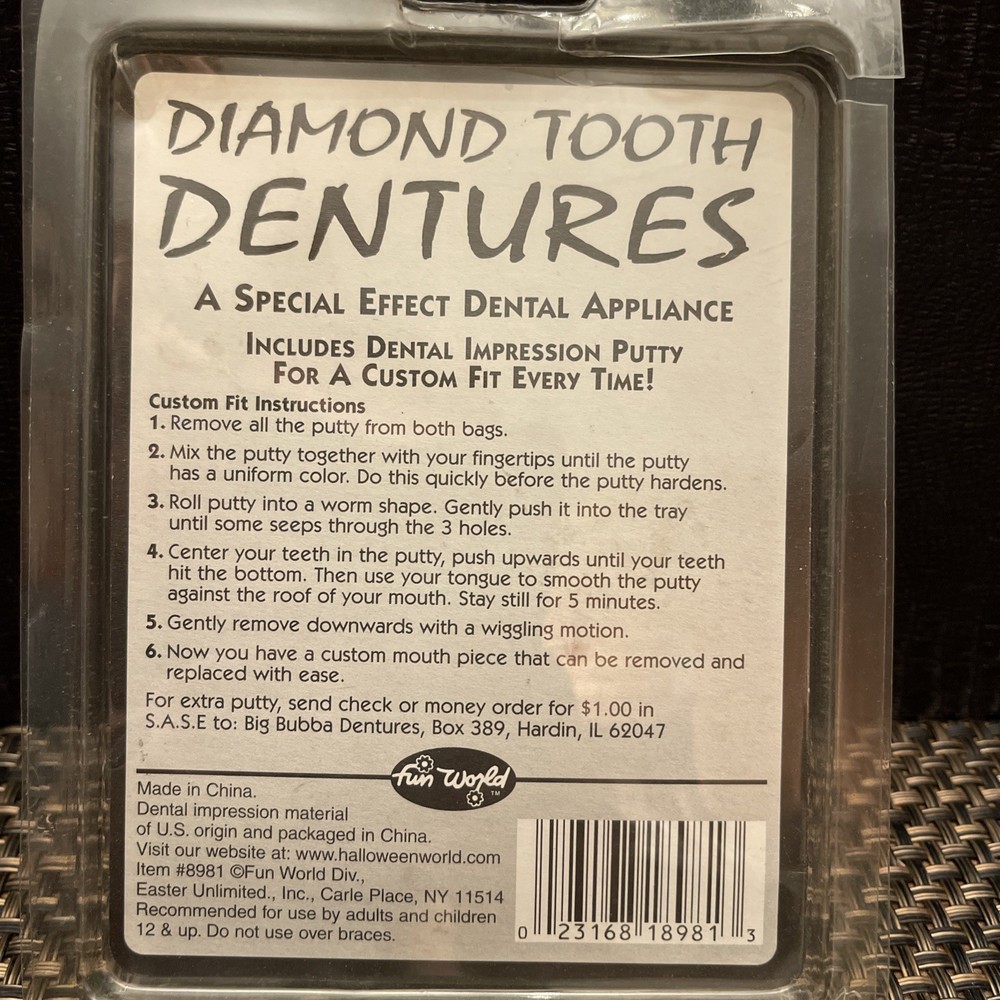 Diamond Tooth Dentures, Like “Bubba Teeth”. New In Package.