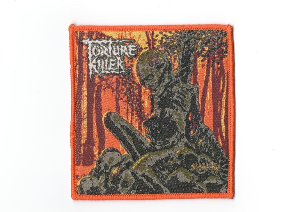 TORTURE KILLER, SEW ON ORANGE BORDER WOVEN PATCH