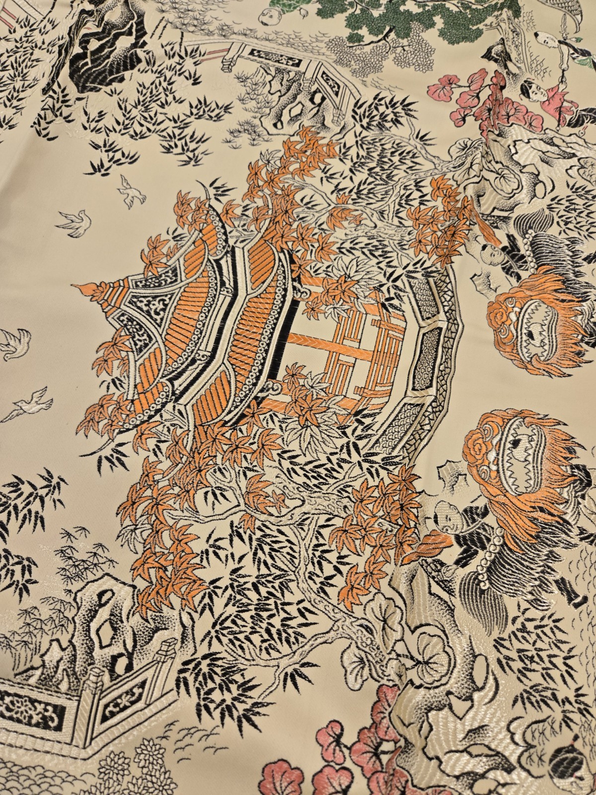 VTG NOS Brocaded Chinese Silk Tapestry Tablecloth 38" x 38" Late 70's-Early 80's