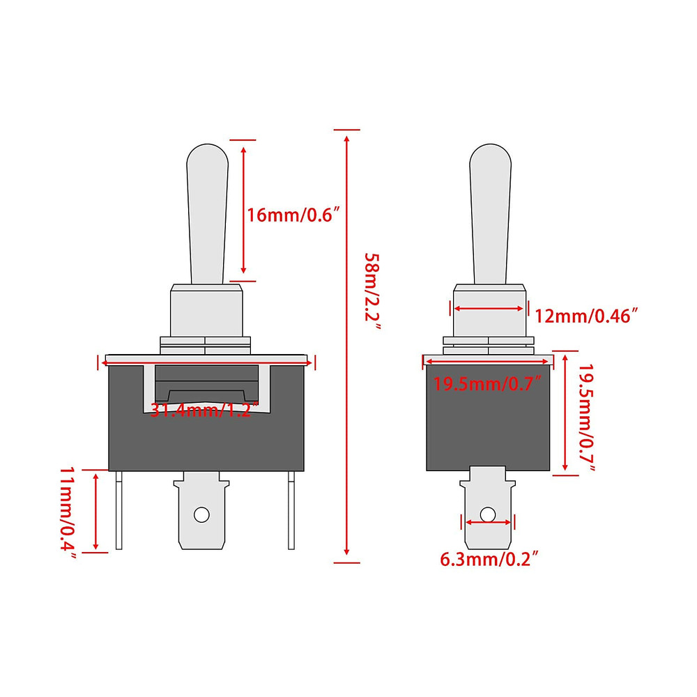 Toggle Switch With Up/Down Panel Momentary 16A 250V (On)/Off/(On) 3 Pin Heavy