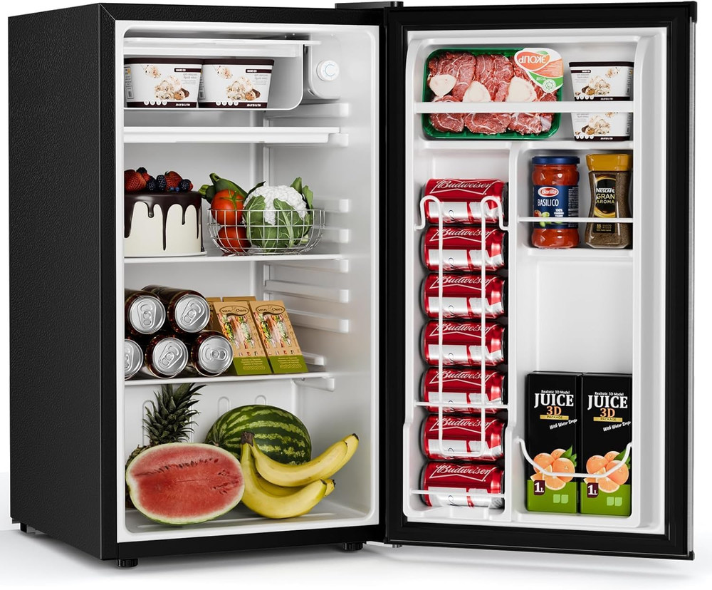 Mini Compact Refrigerator with Freezer, 3.2 Cu.Ft. Single Door with Adjustable T