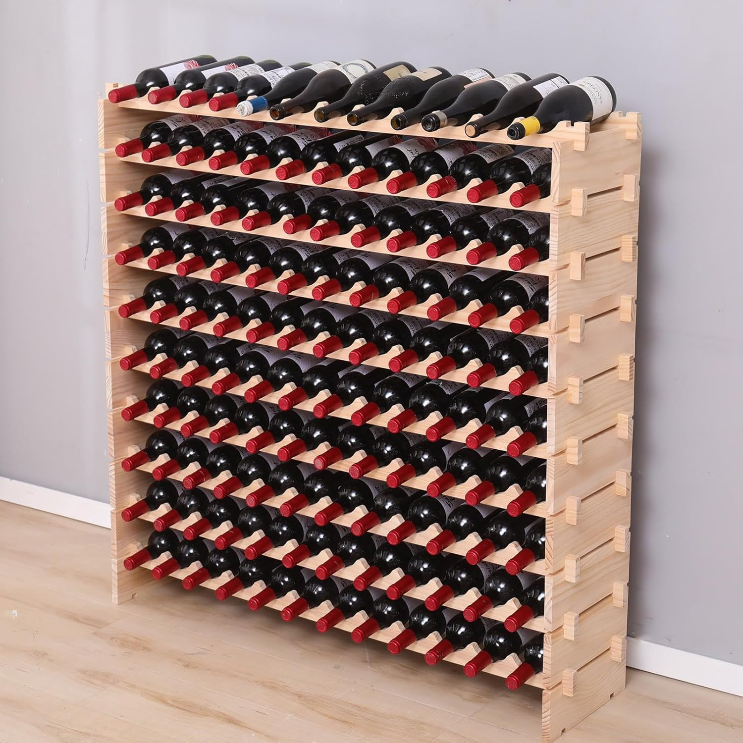 Wood Stackable Storage Modular Wine Rack Cabinet 120 Bottle Freestanding Floor W