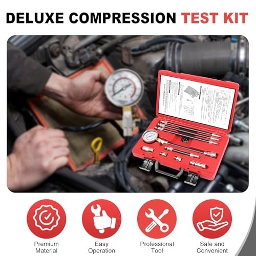 Engine Compression Test Kit - Petrol Compression Tester with 2-3/4" Gauge, 10 Pi