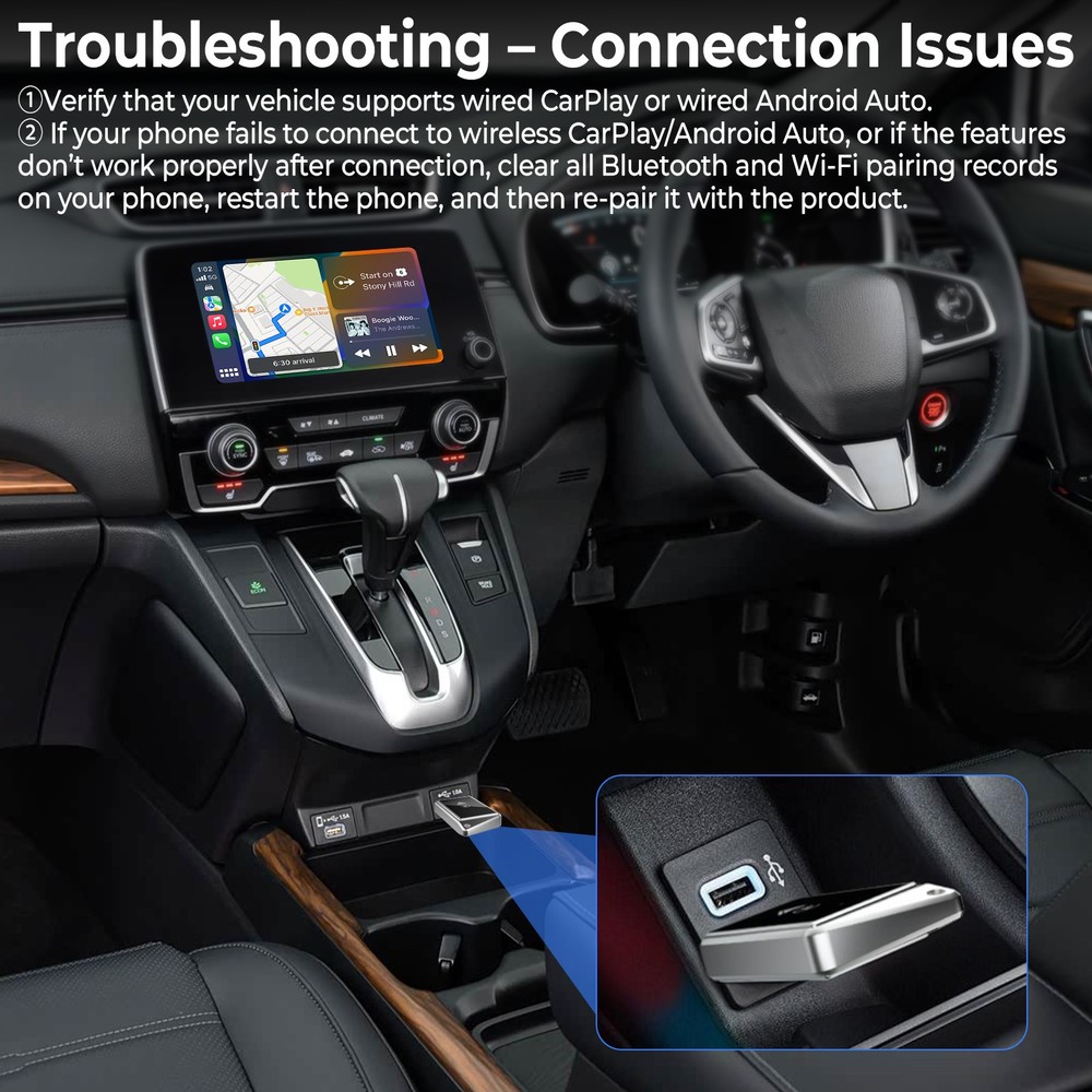 USB Wireless CarPlay Adapter Android Auto Wireless Adapter for iPhone Android