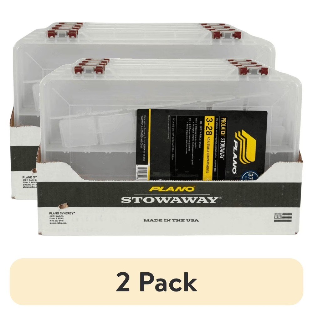 Large Clear Organizer Tackle Box with Stowaway Compartments, 2-Pack