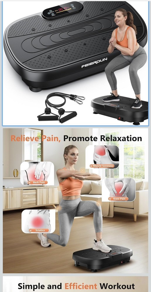 FEIERDUN Vibration Plate Exercise Machine 400 LBS Capacity Vibration Plate Black