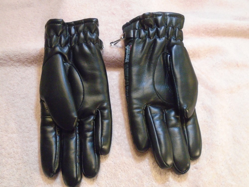 Black Leather Thinsulate Lined Gloves Women's One Size
