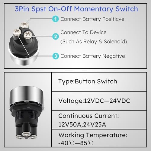 Blue Start Engine Button 12V 24V DC 50A 3 Pin Spst On-Off Push Button Light