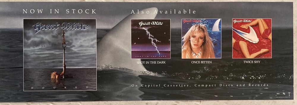 Great White Two-Sided 1991 Promo Poster Hooked Album Catalog T