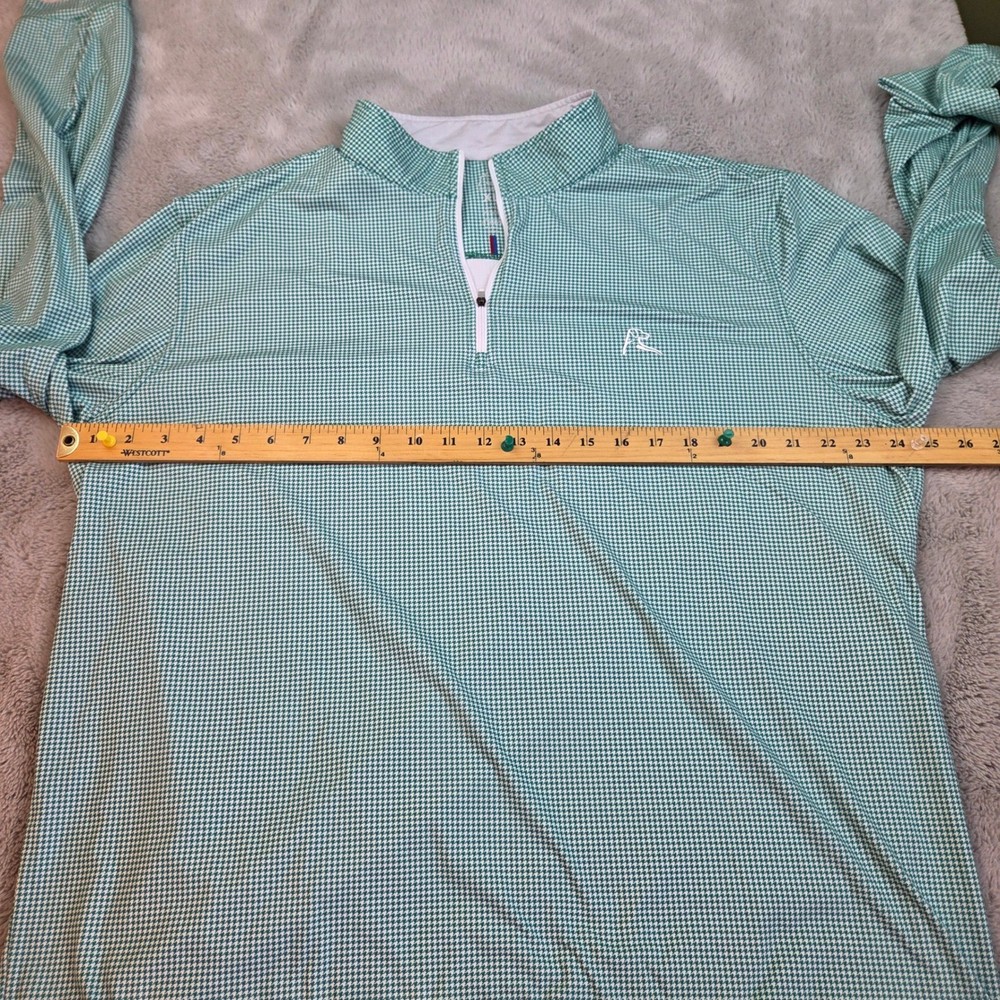 Rhoback Quarter Zip Pullover Mens XL Green White Houndstooth Performance Stretch
